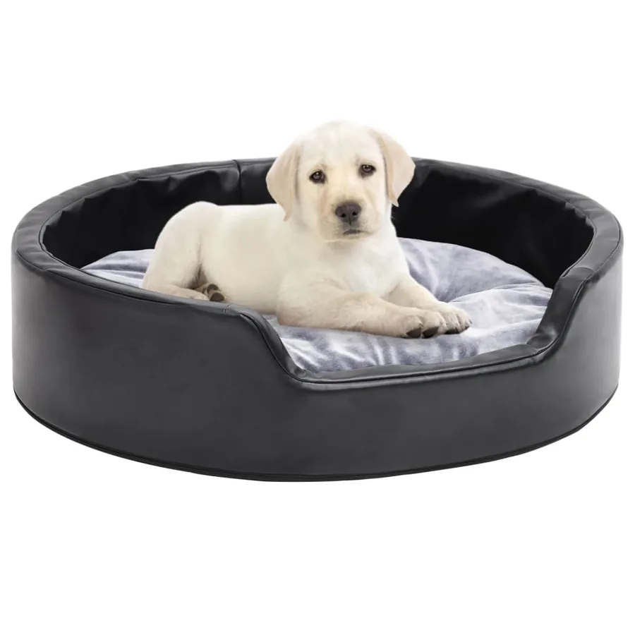 Lit pour chiens Noir et gris 69x59x19 cm Peluche et similicuir