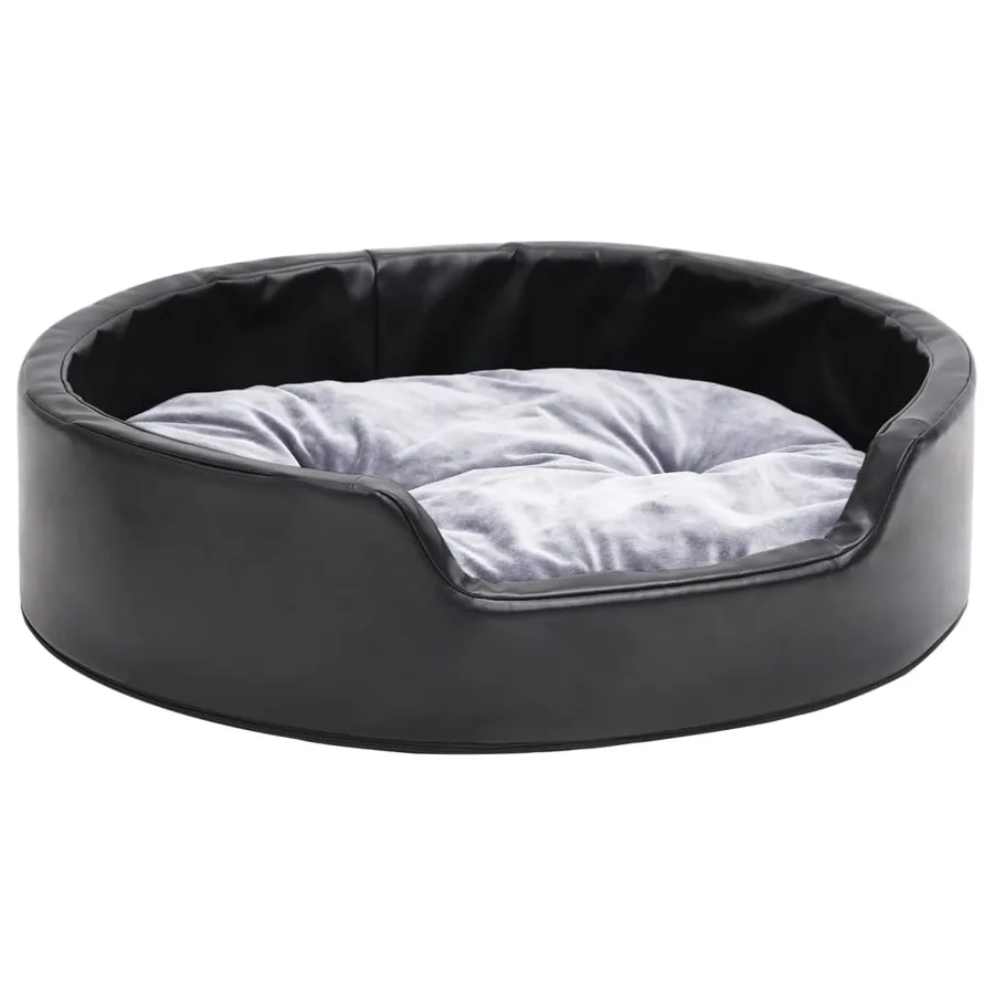 Lit pour chiens Noir et gris 69x59x19 cm Peluche et similicuir - 2