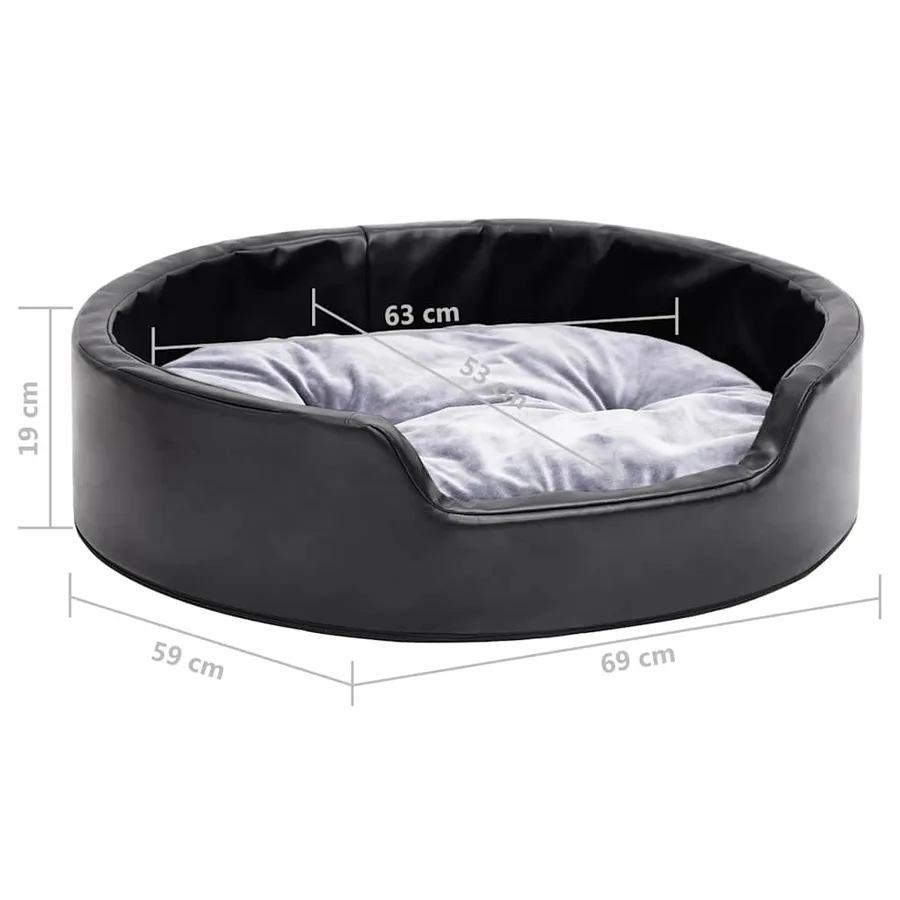 Lit pour chiens Noir et gris 69x59x19 cm Peluche et similicuir - 8