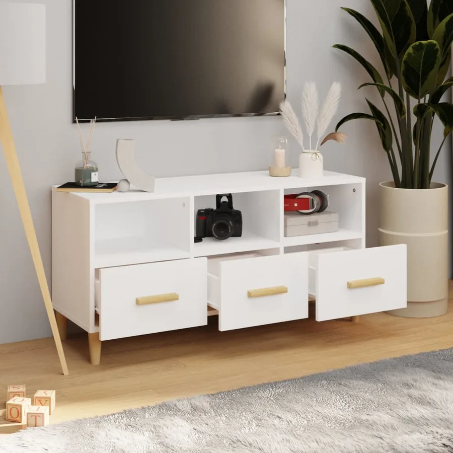 Meuble TV Blanc brillant 102x36x50 cm Bois d'ingénierie - 3