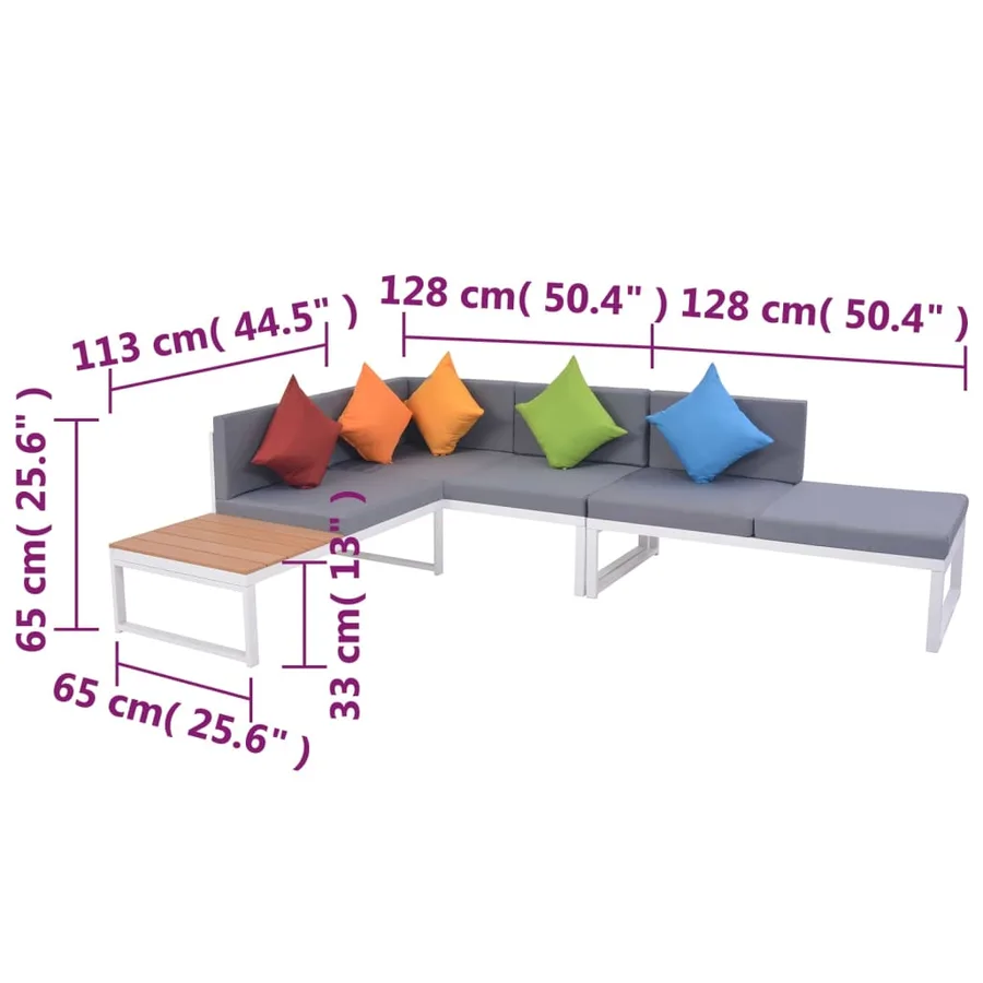Salon de jardin 4 pcs avec coussins Aluminium et WPC - 10