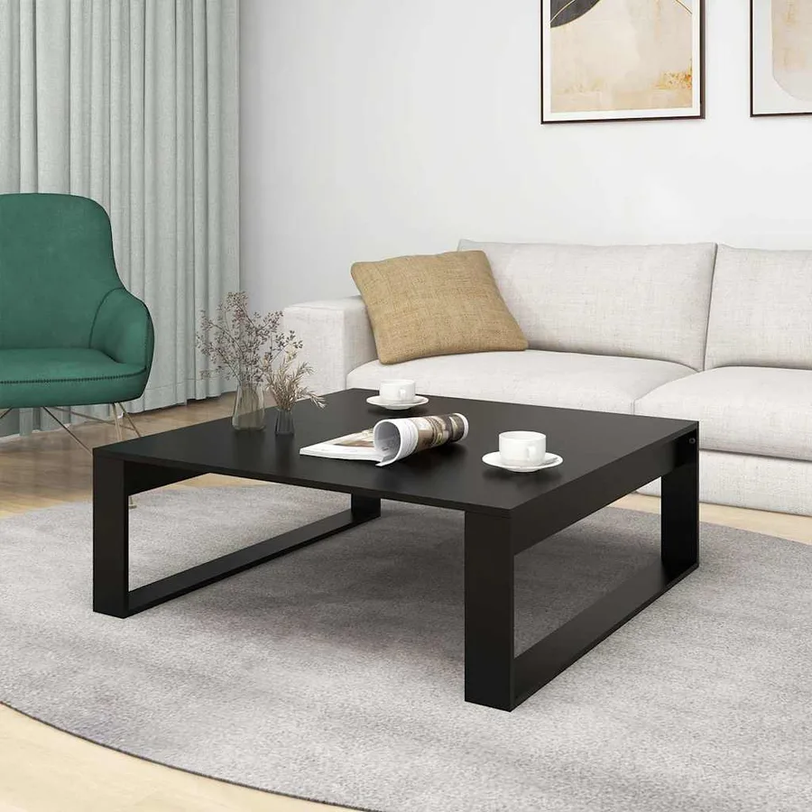 Table basse Noir 100x100x35 cm Bois d’ingénierie - 3
