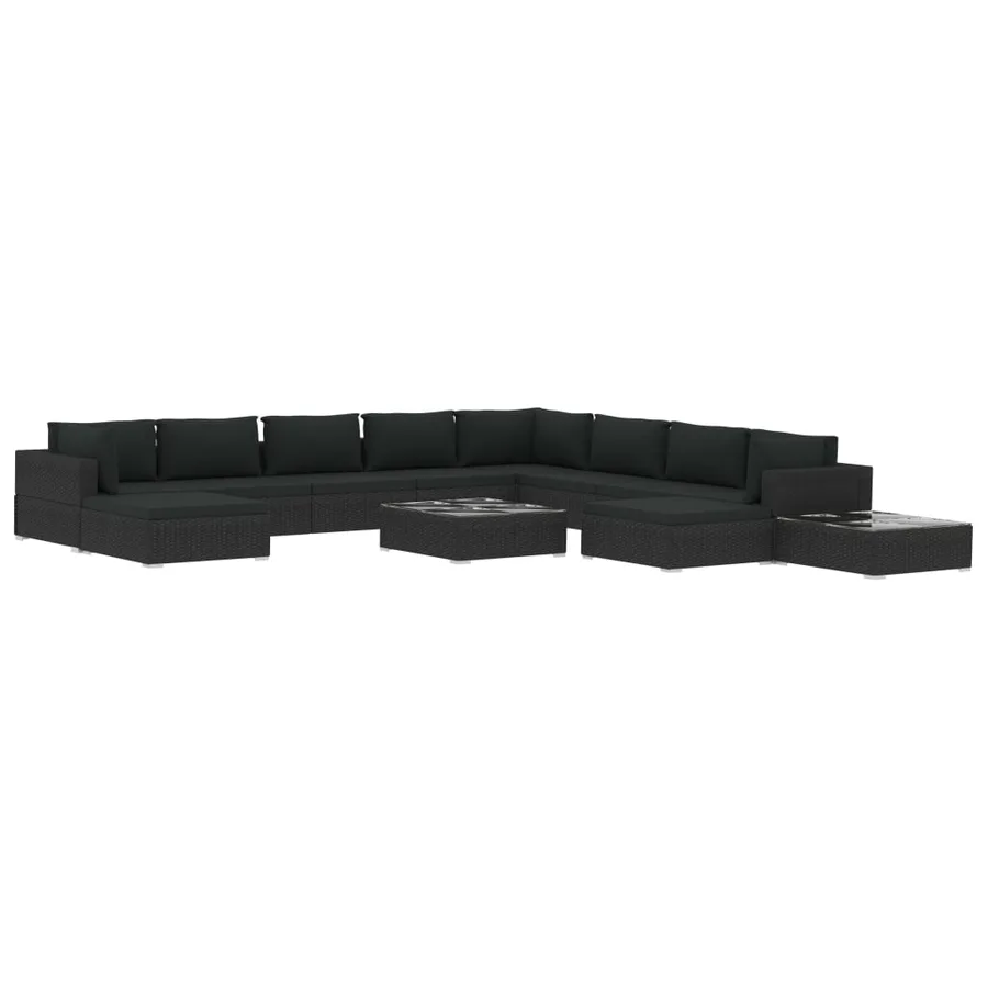 Salon de jardin 12 pcs avec coussins résine tressée noir - 2