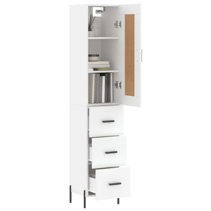 Buffet haut Blanc 34,5x34x180 cm Bois d'ingénierie - 3