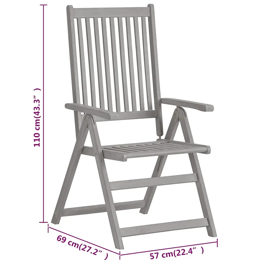 Chaises inclinables de jardin lot de 4 Gris Bois solide acacia - 9