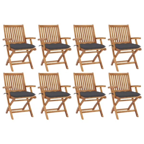 Chaises pliables de jardin avec coussins lot de 8 Teck solide