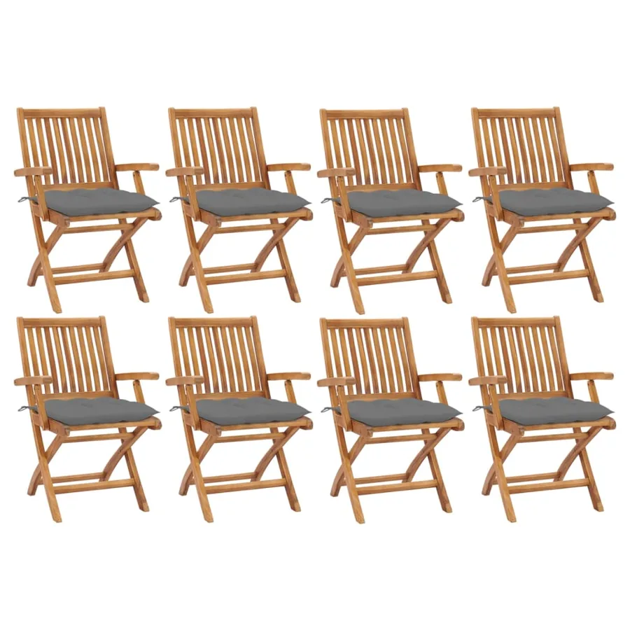 Chaises pliables de jardin avec coussins lot de 8 Teck solide - 13