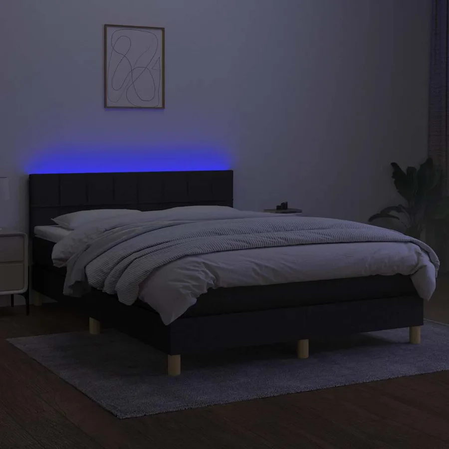 Sommier à lattes de lit avec matelas LED Noir 140x200 cm Tissu - 4