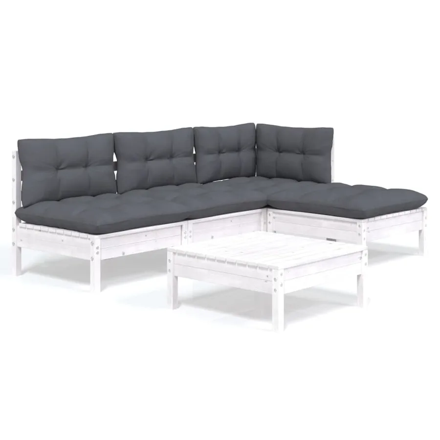 Salon de jardin 5 pcs avec coussins blanc bois de pin - 2