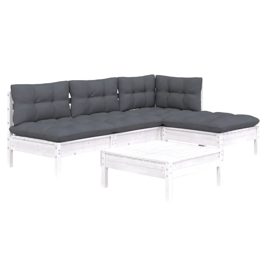 Salon de jardin 5 pcs avec coussins blanc bois de pin - 3