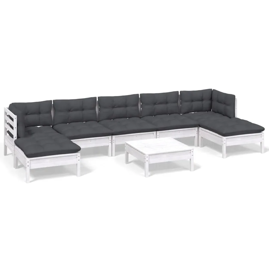 Salon de jardin 8 pcs avec coussins blanc bois de pin - 2