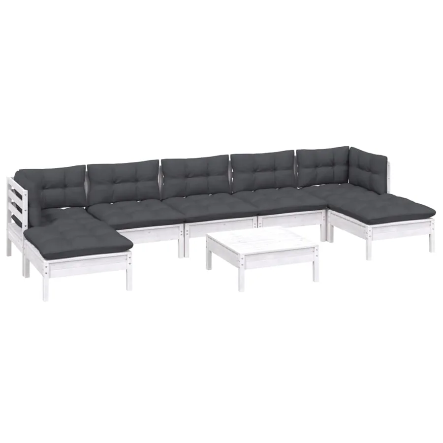 Salon de jardin 8 pcs avec coussins blanc bois de pin - 3