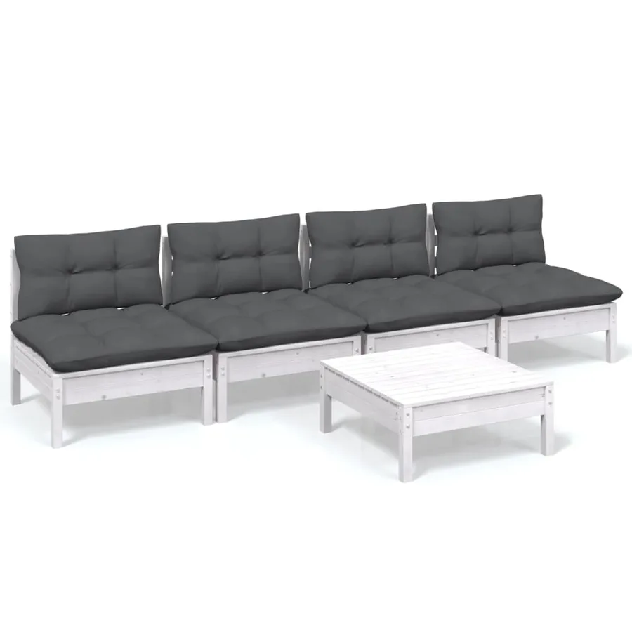 Salon de jardin 5 pcs avec coussins anthracite bois de pin - 2