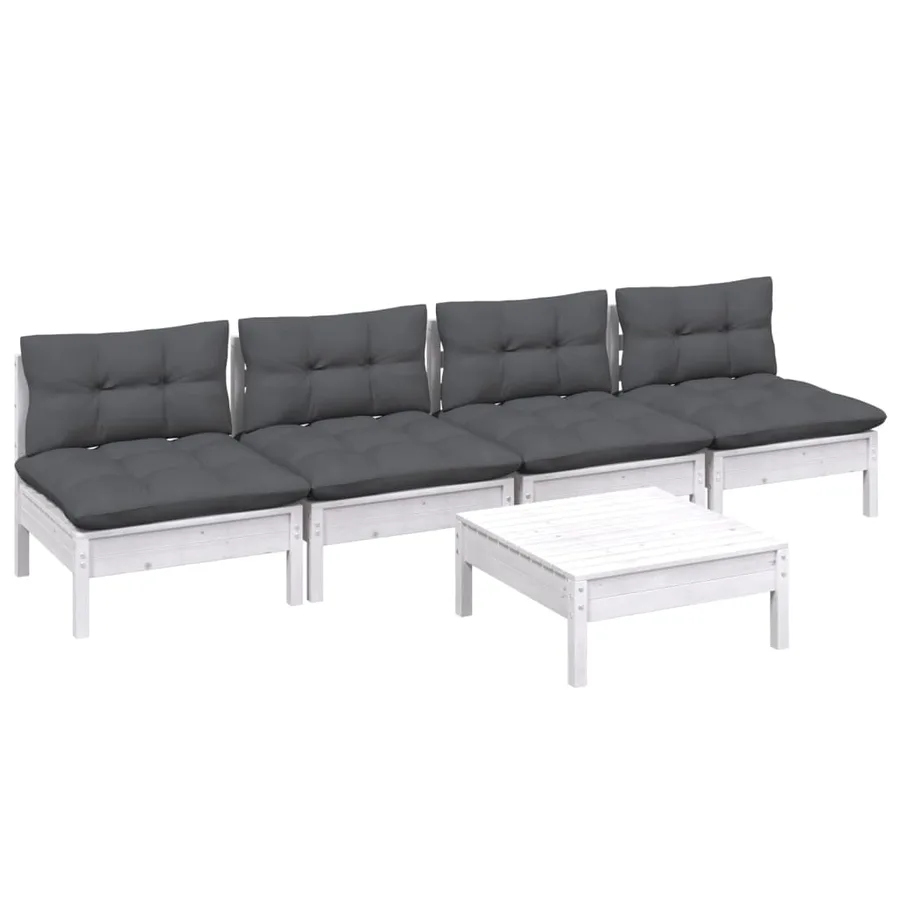 Salon de jardin 5 pcs avec coussins anthracite bois de pin - 3