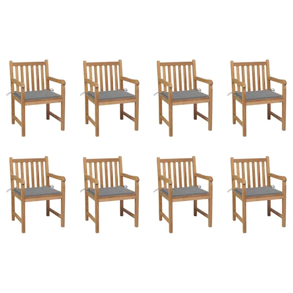 Chaises de jardin lot de 8 avec coussins gris Bois teck massif