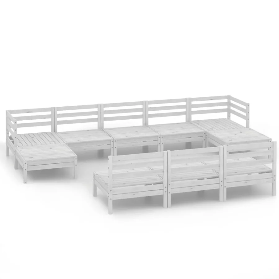 Salon de jardin 10 pcs Blanc Bois de pin massif - 2
