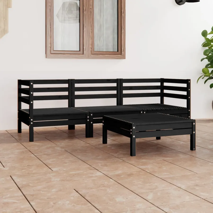 Salon de jardin 4 pcs Noir Bois de pin massif
