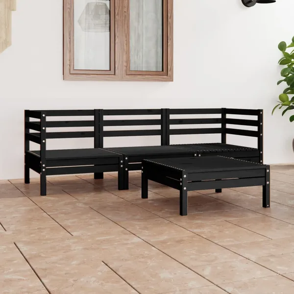 Salon de jardin 4 pcs Noir Bois de pin massif