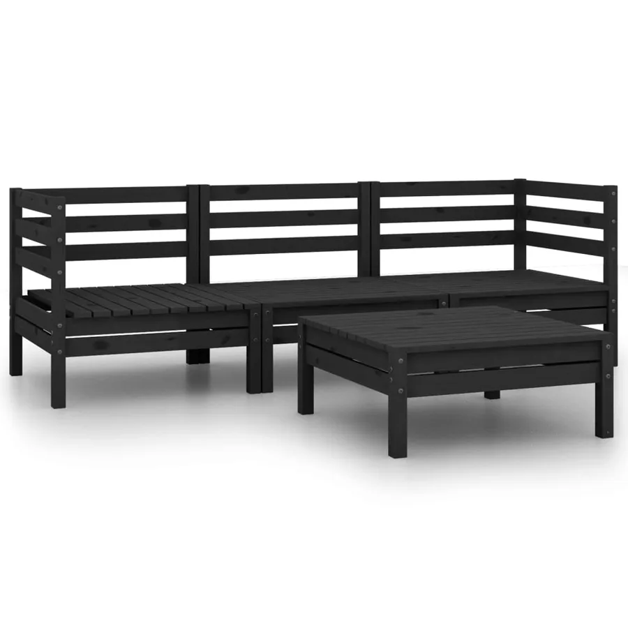 Salon de jardin 4 pcs Noir Bois de pin massif - 2