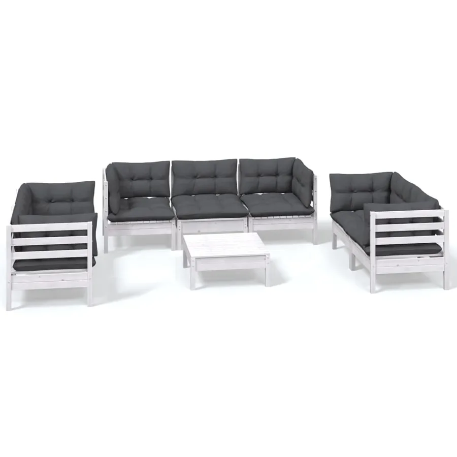Salon de jardin 8 pcs avec coussins bois de pin massif - 2