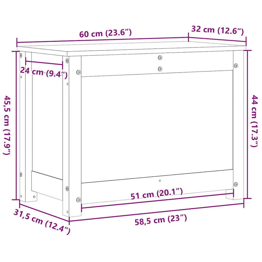 Boîte de rangement 60x32x45,5 cm Bois massif de pin - 12