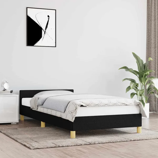 Cadre de lit avec tête de lit sans matelas noir 90x200 cm tissu