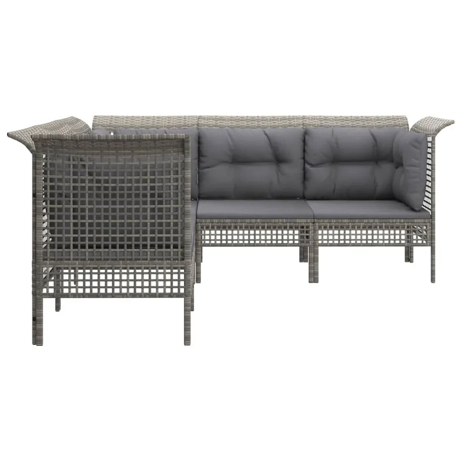 Salon de jardin 5 pcs avec coussins Gris Résine tressée - 5