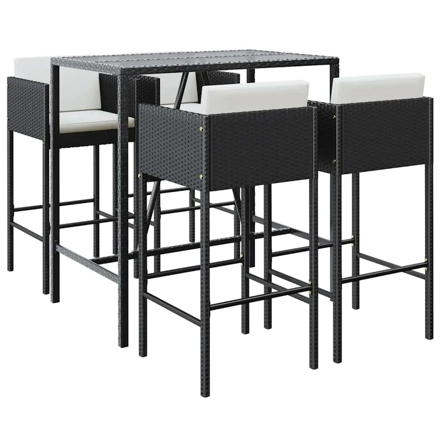 Ensemble de bar de jardin 5 pcs avec coussins noir poly rotin - 2