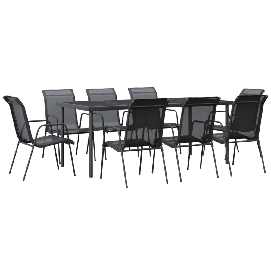 Ensemble à manger de jardin 9 pcs noir textilène et acier - 2