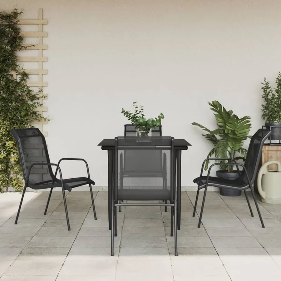 Ensemble à manger de jardin 5 pcs noir textilène et acier