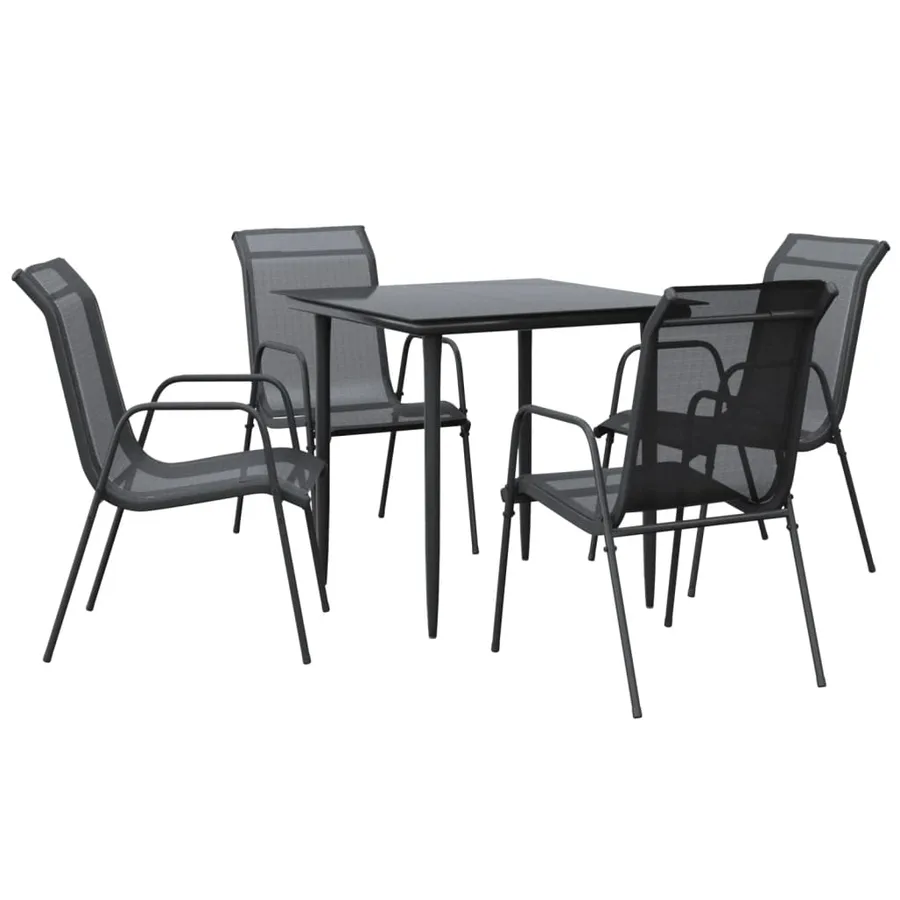 Ensemble à manger de jardin 5 pcs noir textilène et acier - 2