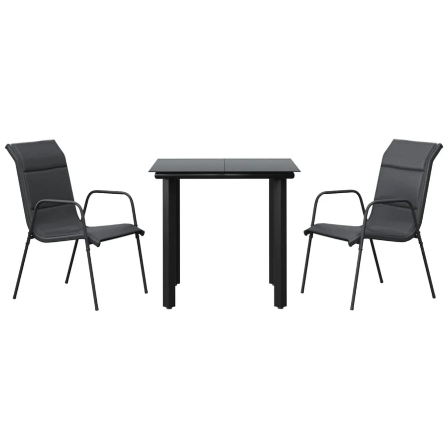 Ensemble à manger de jardin 3 pcs noir textilène et acier - 2