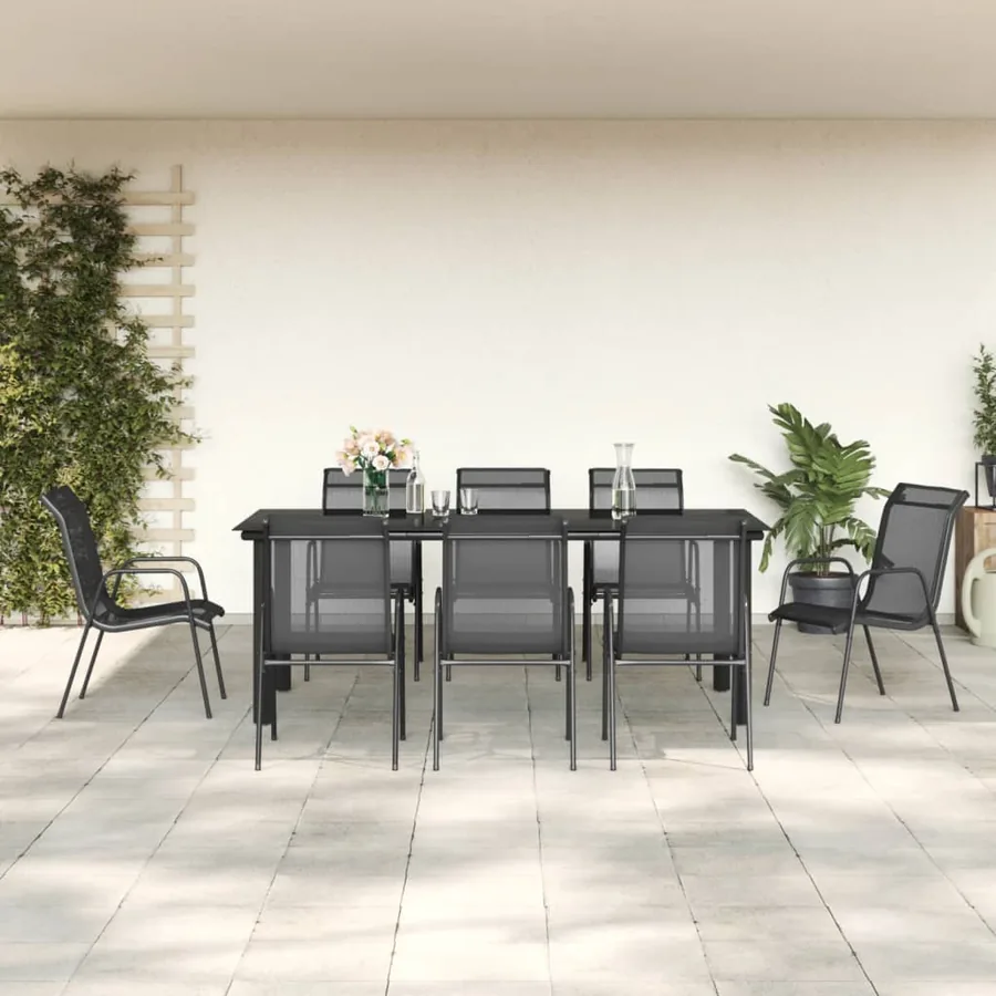Ensemble à manger de jardin 9 pcs noir textilène et acier
