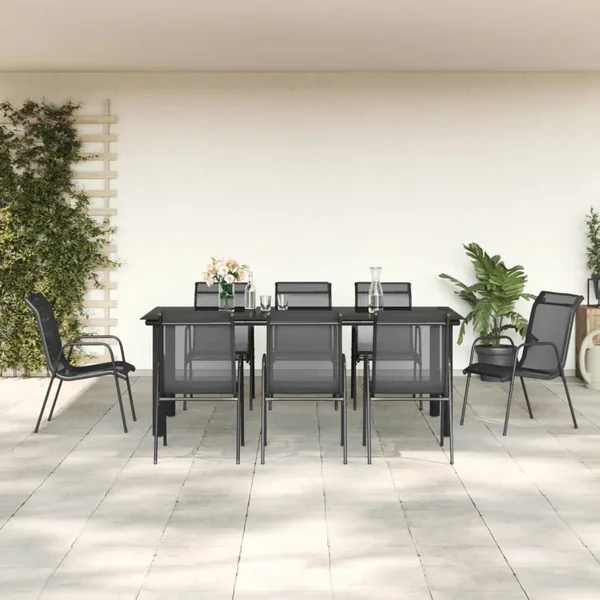 Ensemble à manger de jardin 9 pcs noir textilène et acier