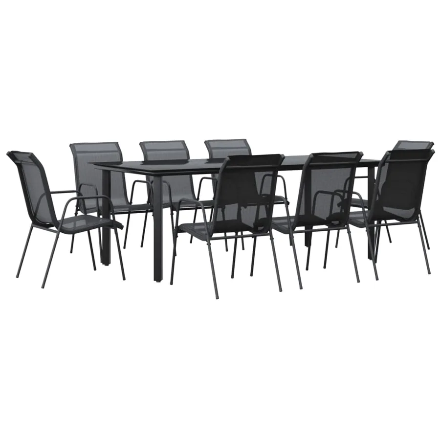 Ensemble à manger de jardin 9 pcs noir textilène et acier - 2