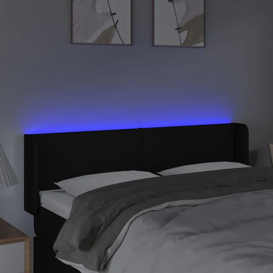 Tête de lit à LED Noir 147x16x78/88 cm Tissu - 4