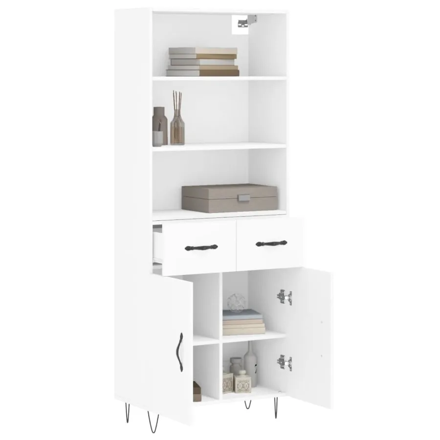 Buffet haut Blanc 69,5x34x180 cm Bois d'ingénierie - 3