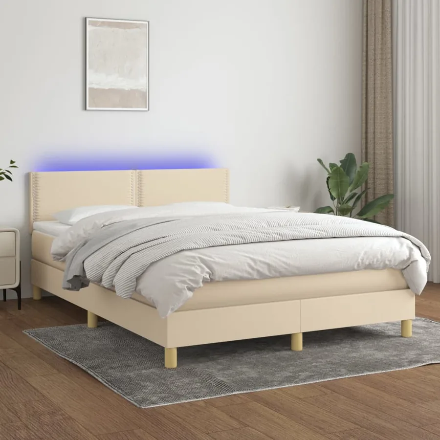 Sommier à lattes de lit avec matelas LED Crème 140x190 cm Tissu