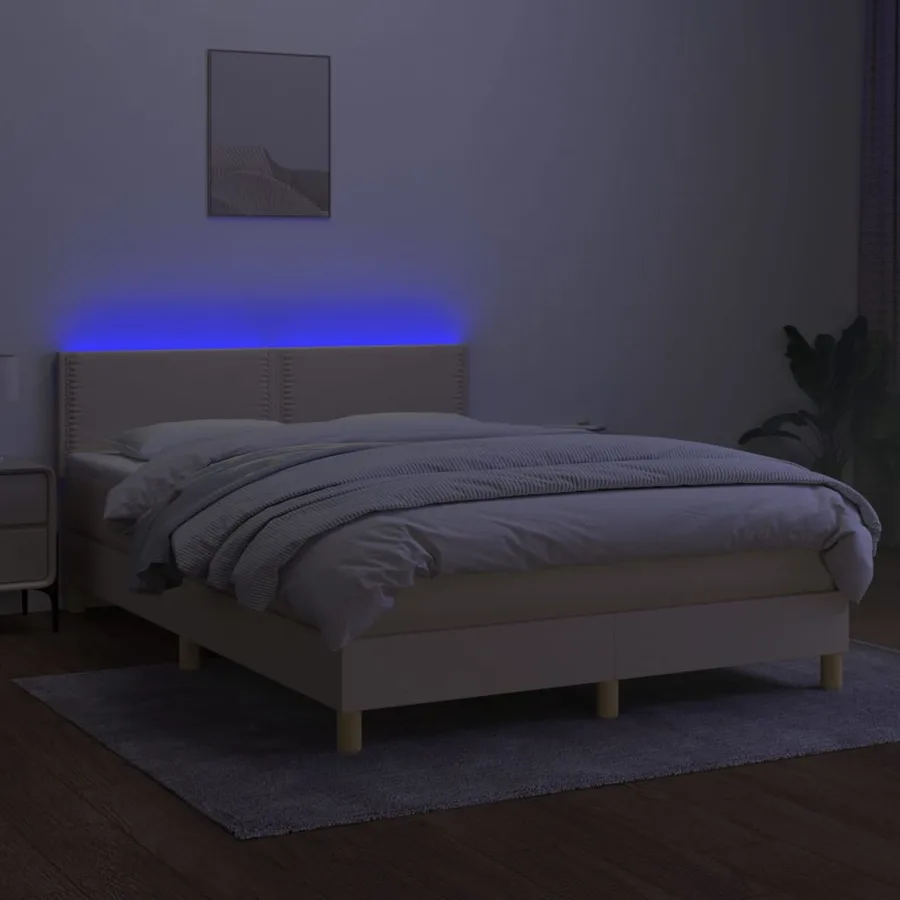 Sommier à lattes de lit avec matelas LED Crème 140x190 cm Tissu - 3