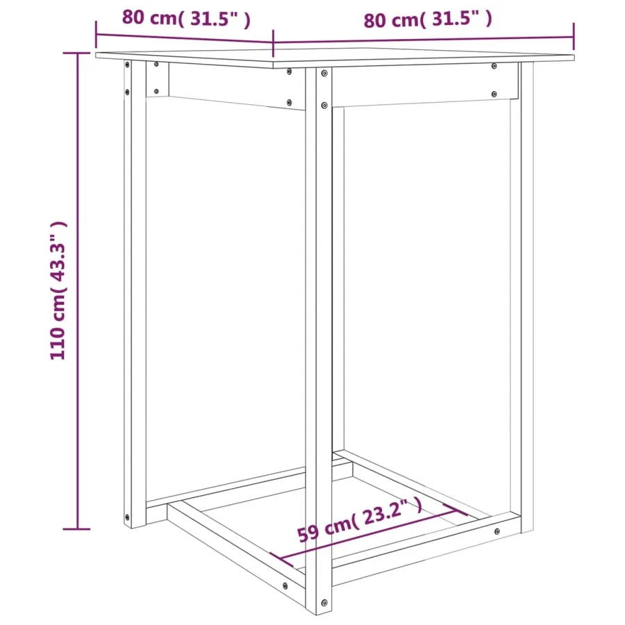 Table de bar 80x80x110 cm Bois massif de pin - 7