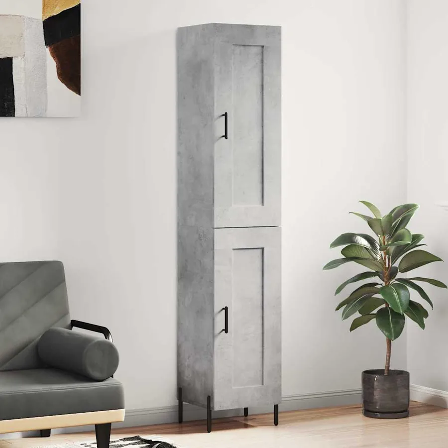 Buffet haut Gris béton 34,5x34x180 cm Bois d'ingénierie