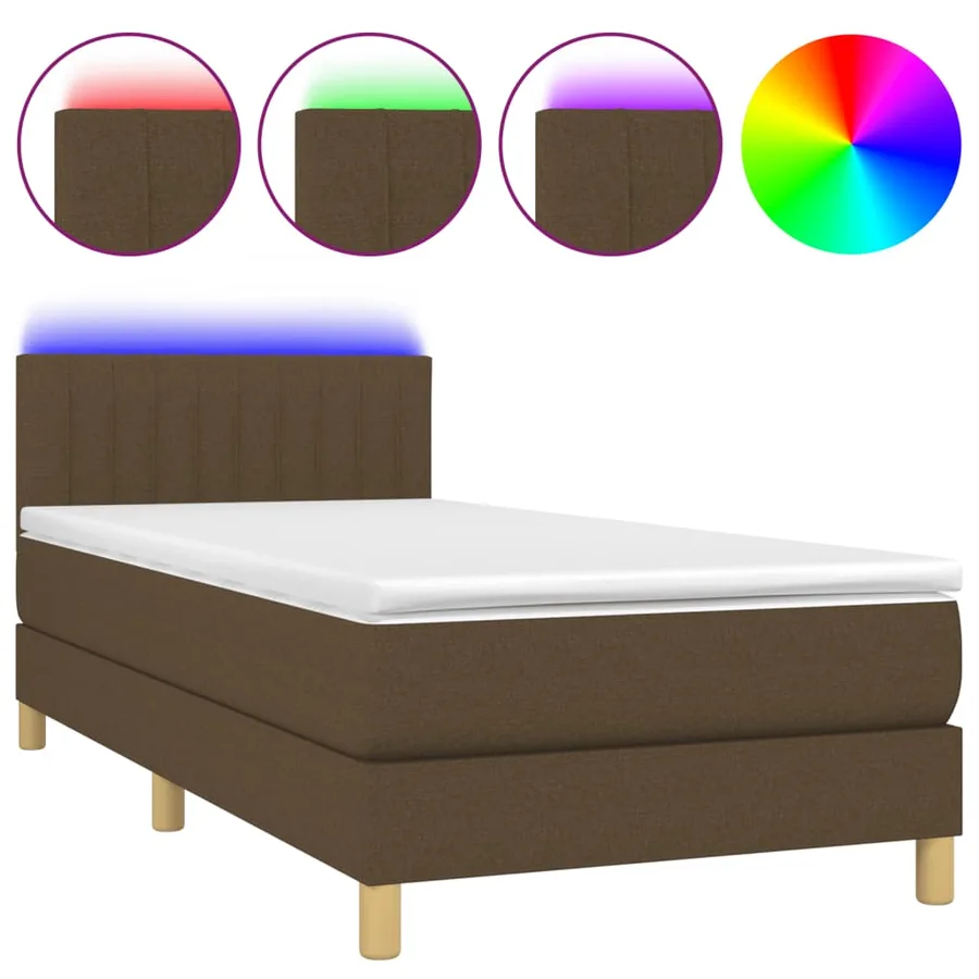 Sommier à lattes de lit et matelas et LED Marron foncé 90x190cm - 2