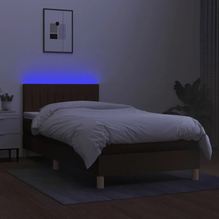 Sommier à lattes de lit et matelas et LED Marron foncé 90x190cm - 3