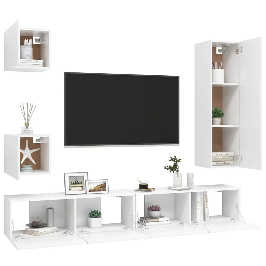 Ensemble de meubles TV 5 pcs Blanc Bois d'ingénierie - 3