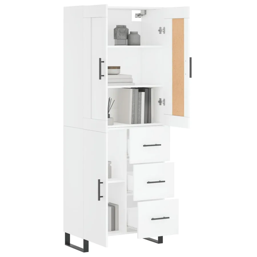 Buffet haut Blanc 69,5x34x180 cm Bois d'ingénierie - 3