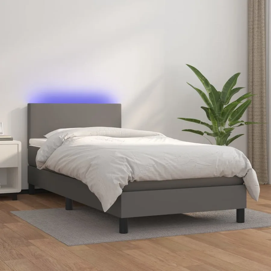 Sommier à lattes de lit et matelas et LED Gris 90x190 cm