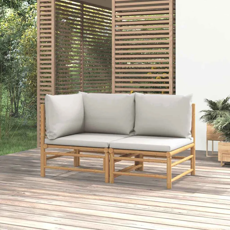 Salon de jardin 2 pcs avec coussins gris clair bambou