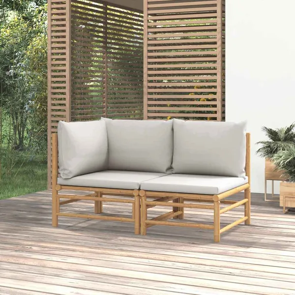 Salon de jardin 2 pcs avec coussins gris clair bambou