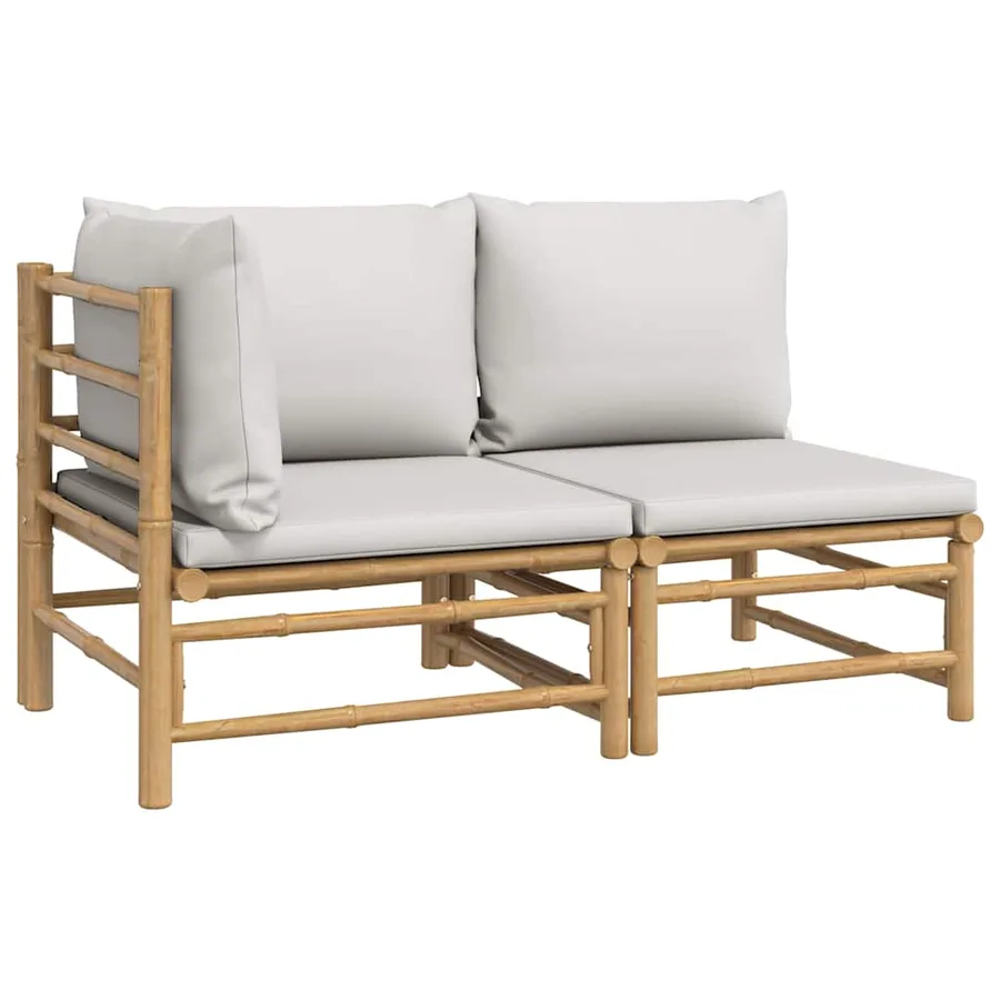 Salon de jardin 2 pcs avec coussins gris clair bambou - 2