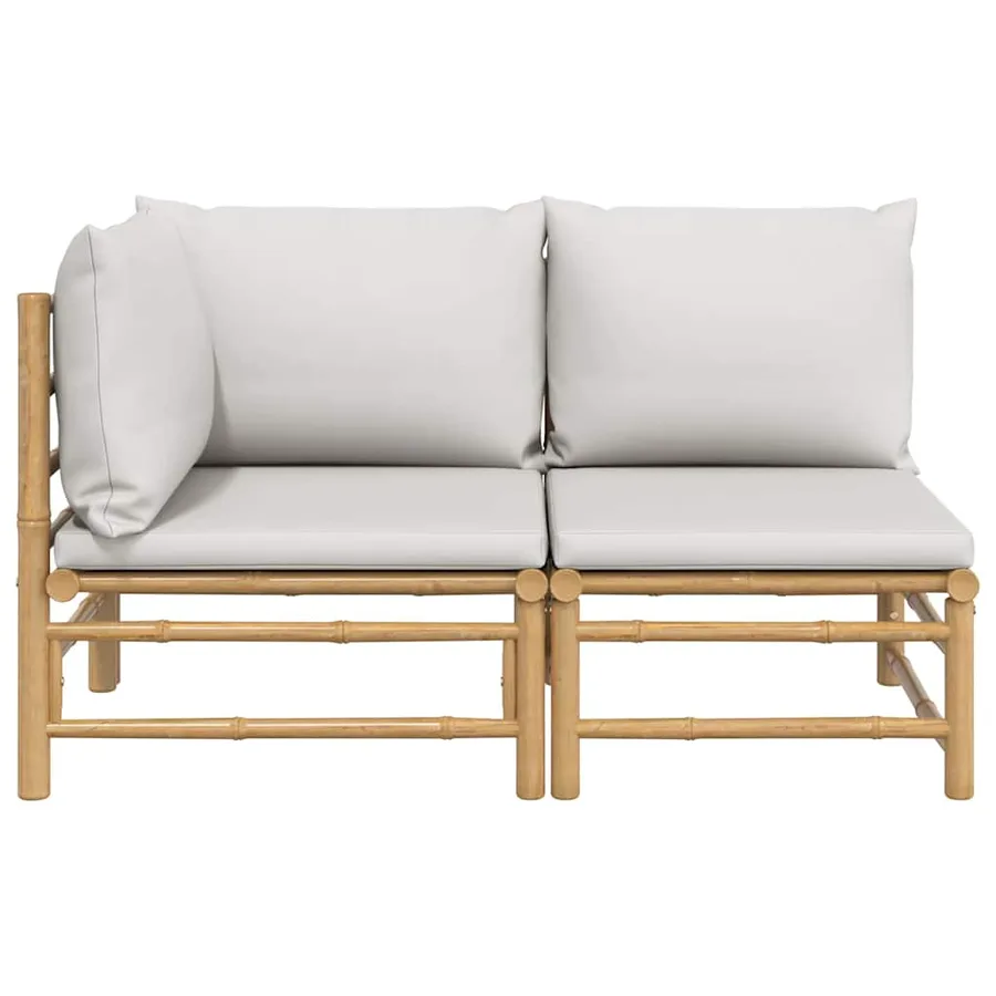 Salon de jardin 2 pcs avec coussins gris clair bambou - 3